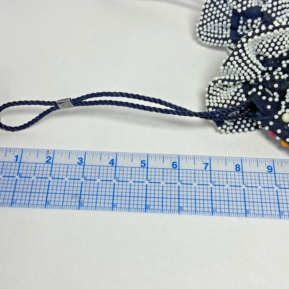 Vintage Beaded Cinch Purse Fringed  Bag‎ 1970's Candy Dot Drawstring Colorful
